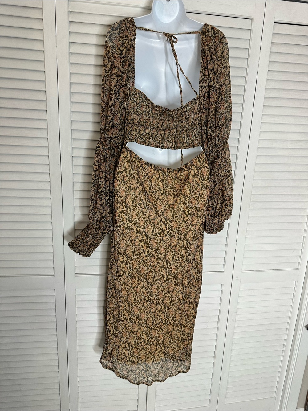 Free People Floral Midi Dress Open Back Balloon Sleeve Western Boho Prairie L - Picture 5 of 11